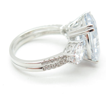 925 Sterling Silver Oval Heart & Round-Cut C Z Engagement Ring Size 8.25