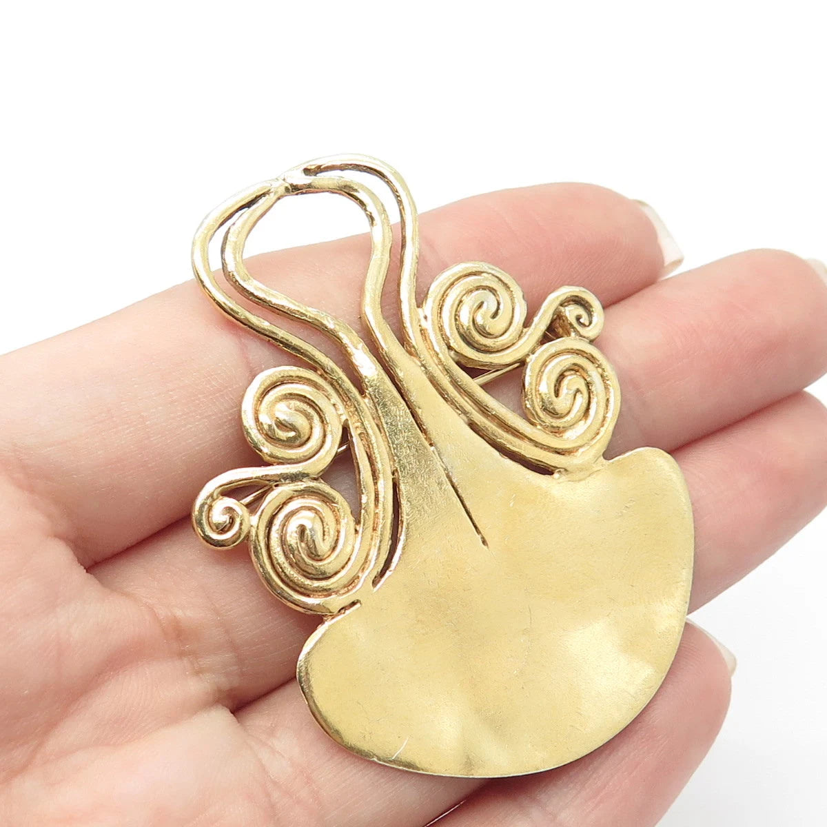 925 Sterling Silver Gold Plated Vintage Swirl Pin Brooch