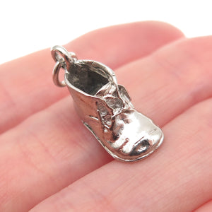 925 Sterling Silver Vintage Baby Shoe 3D Mini Charm Pendant