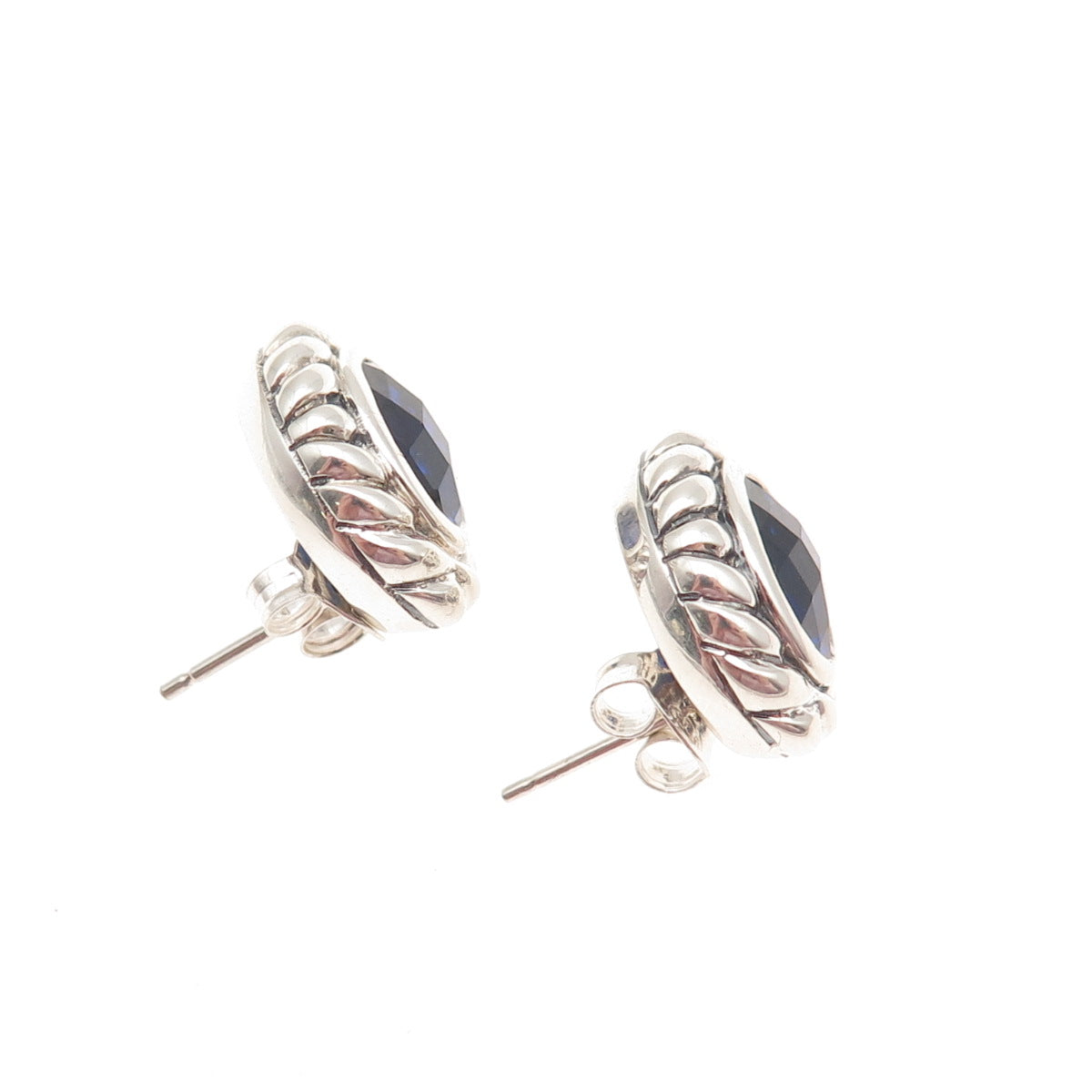 JH YOUNG 925 Sterling Silver Lab-Created Sapphire Modernist Earrings