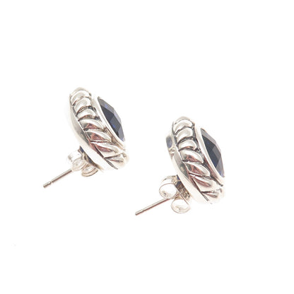 JH YOUNG 925 Sterling Silver Lab-Created Sapphire Modernist Earrings
