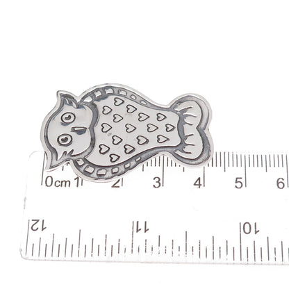 EFS Save the Children 925 Sterling Silver Vintage Wise Owl Oxidized Pin Brooch