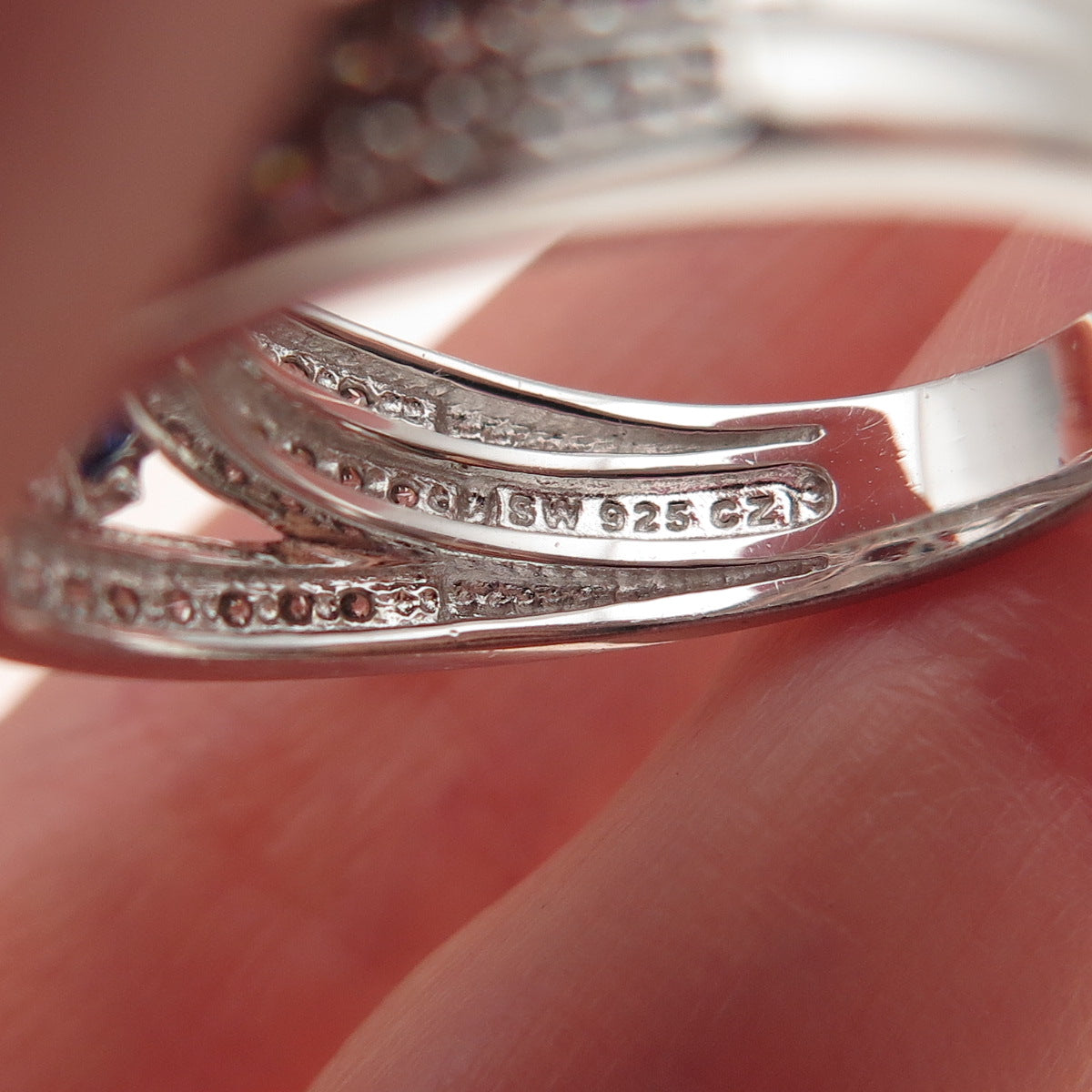 925 Sterling Silver Lab-Created Sapphire & C Z Ring Size 7.25