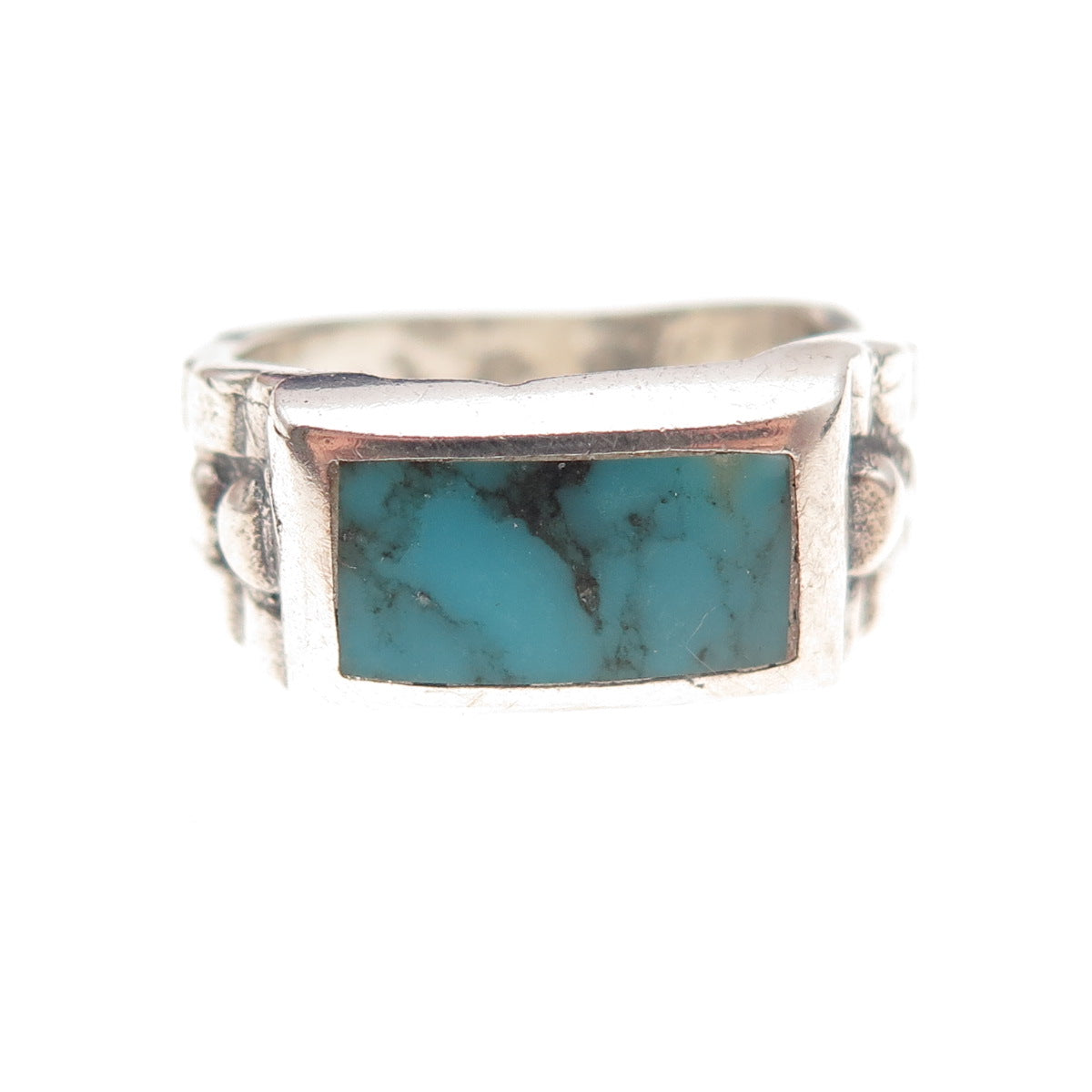 Old Pawn Sterling Silver Vintage Southwestern Turquoise Tribal Ring Size 8.75