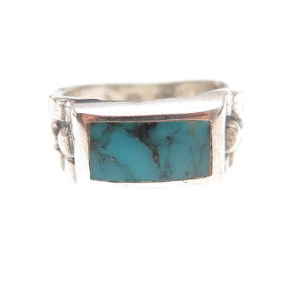 Old Pawn Sterling Silver Vintage Southwestern Turquoise Tribal Ring Size 8.75