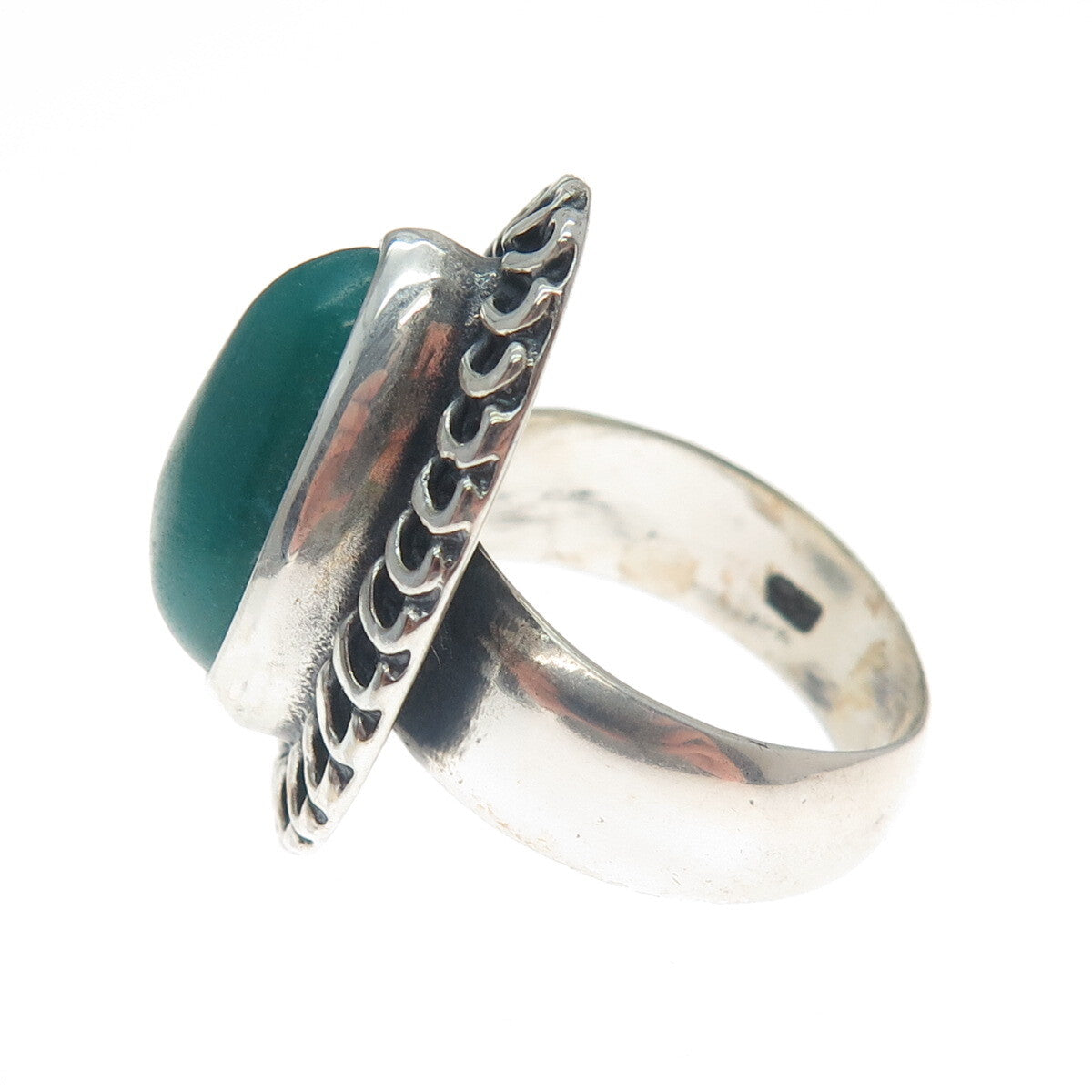 925 Sterling Silver Vintage Pear-Cut Kingman Turquoise Oxidized Ring Size 8.75