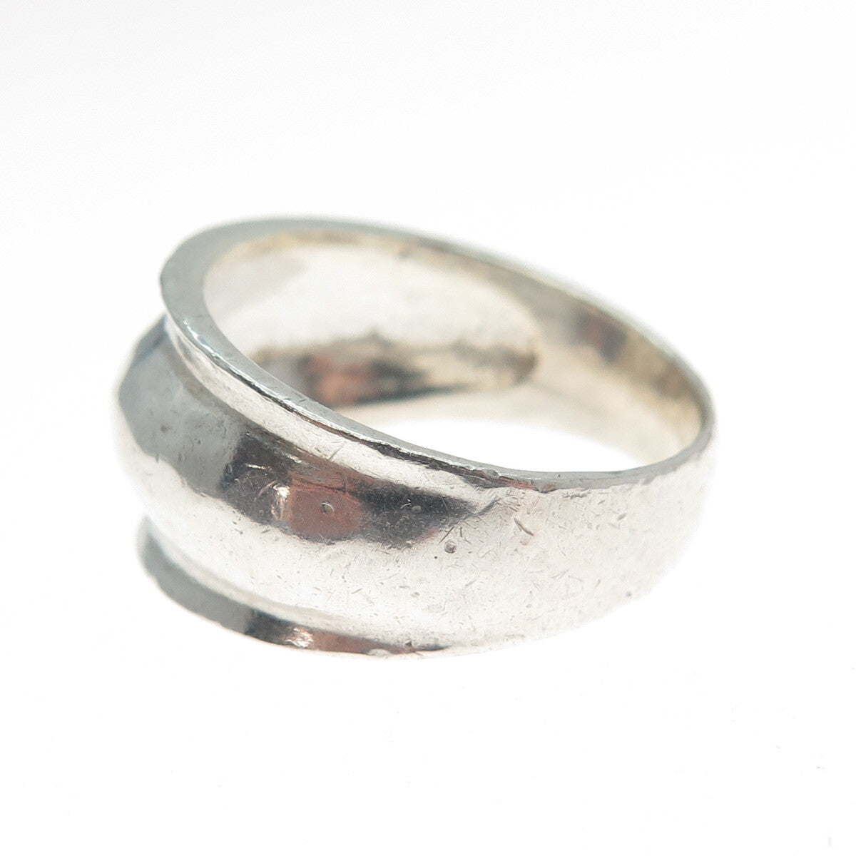 925 Sterling Silver Vintage Modernist Hammered Ring Size 8.5