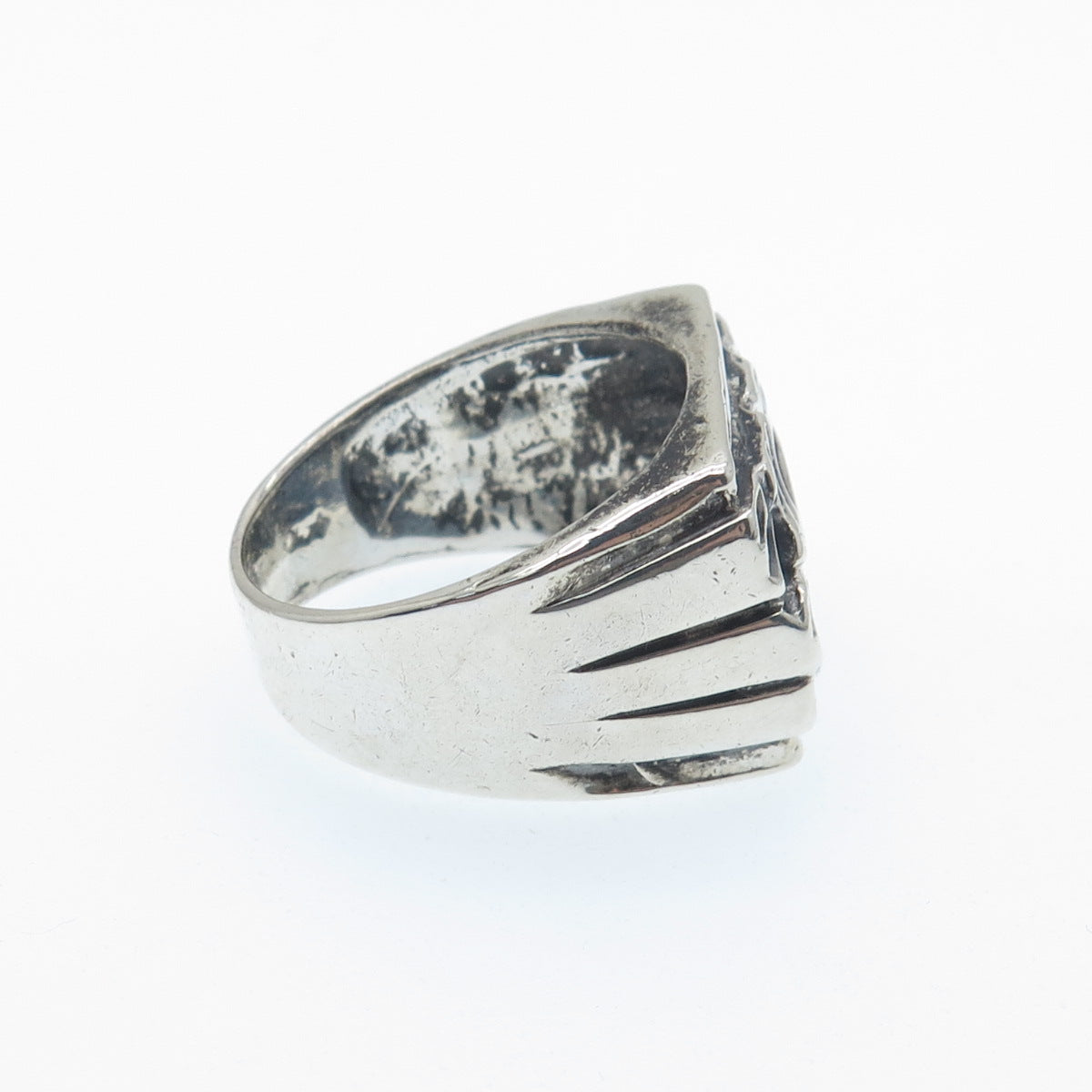 925 Sterling Silver Vintage Modernist Nugget Oxidized Ring Size 10.25