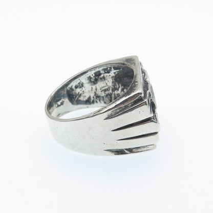 925 Sterling Silver Vintage Modernist Nugget Oxidized Ring Size 10.25