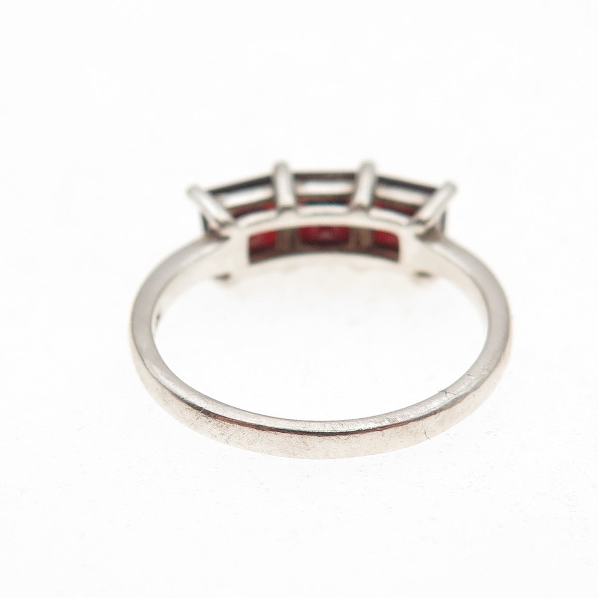 925 Sterling Silver Vintage Real Princess-Cut Red Garnet Ring Size 7.25