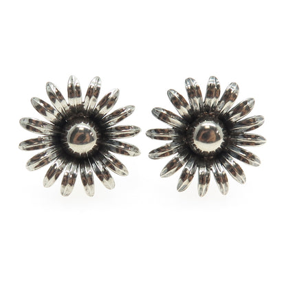 925 Sterling Silver Antique Art Deco Spring Flower Screw Back Earrings