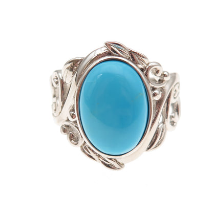 925 Sterling Silver Real Sleeping Beauty Turquoise Floral Ring Size 8