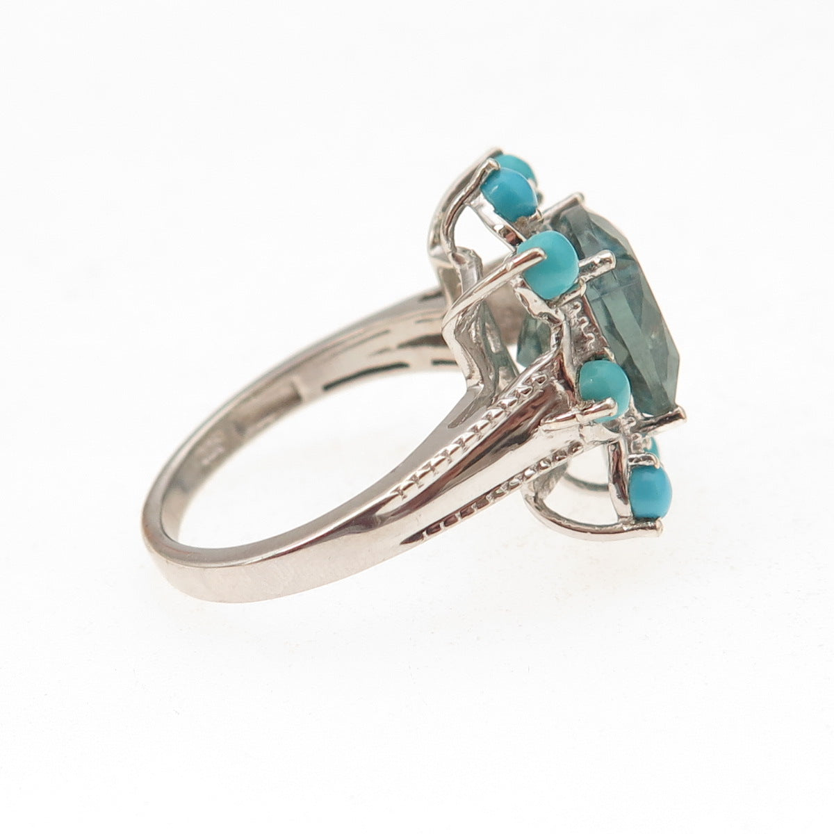 Chuck Clemency 925 Sterling Silver Real Aquamarine & Turquoise Ring Size 8