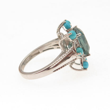 Chuck Clemency 925 Sterling Silver Real Aquamarine & Turquoise Ring Size 8