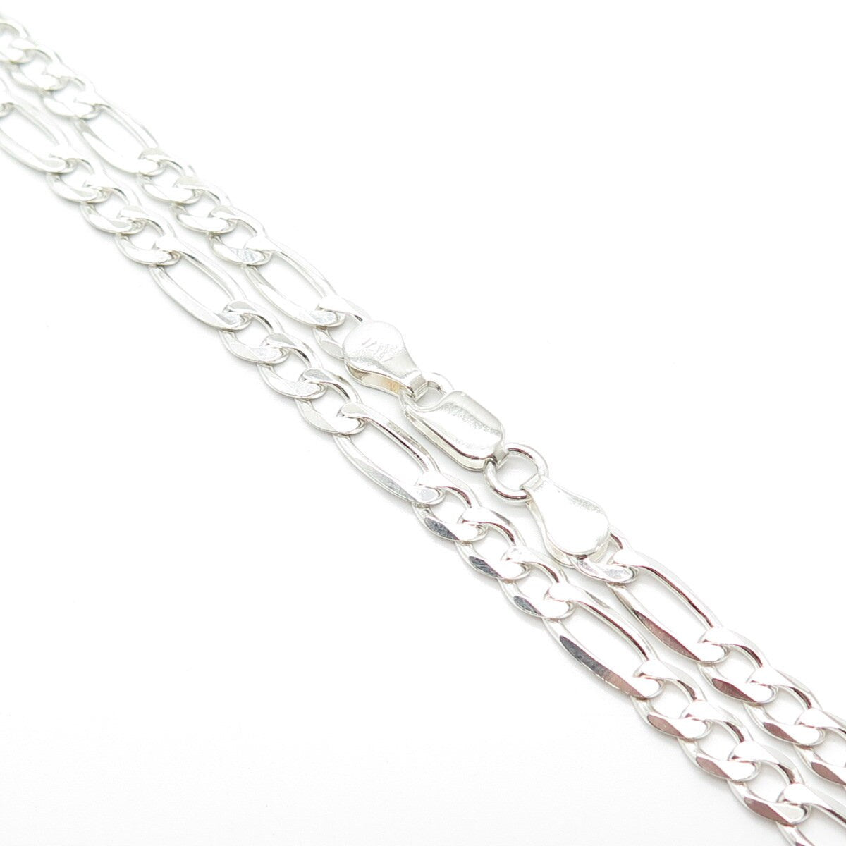 925 Sterling Silver Italy Figaro Chain Necklace 22"