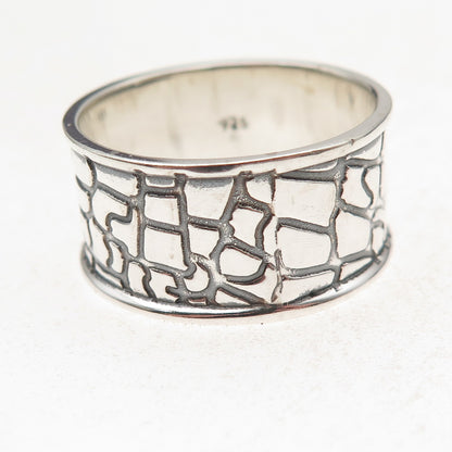 925 Sterling Silver Vintage Cobblestone Oxidized Band Ring Size 13.25