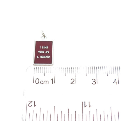925 Sterling Silver Red Enamel I Like You As A Friend Minimalist Charm Pendant