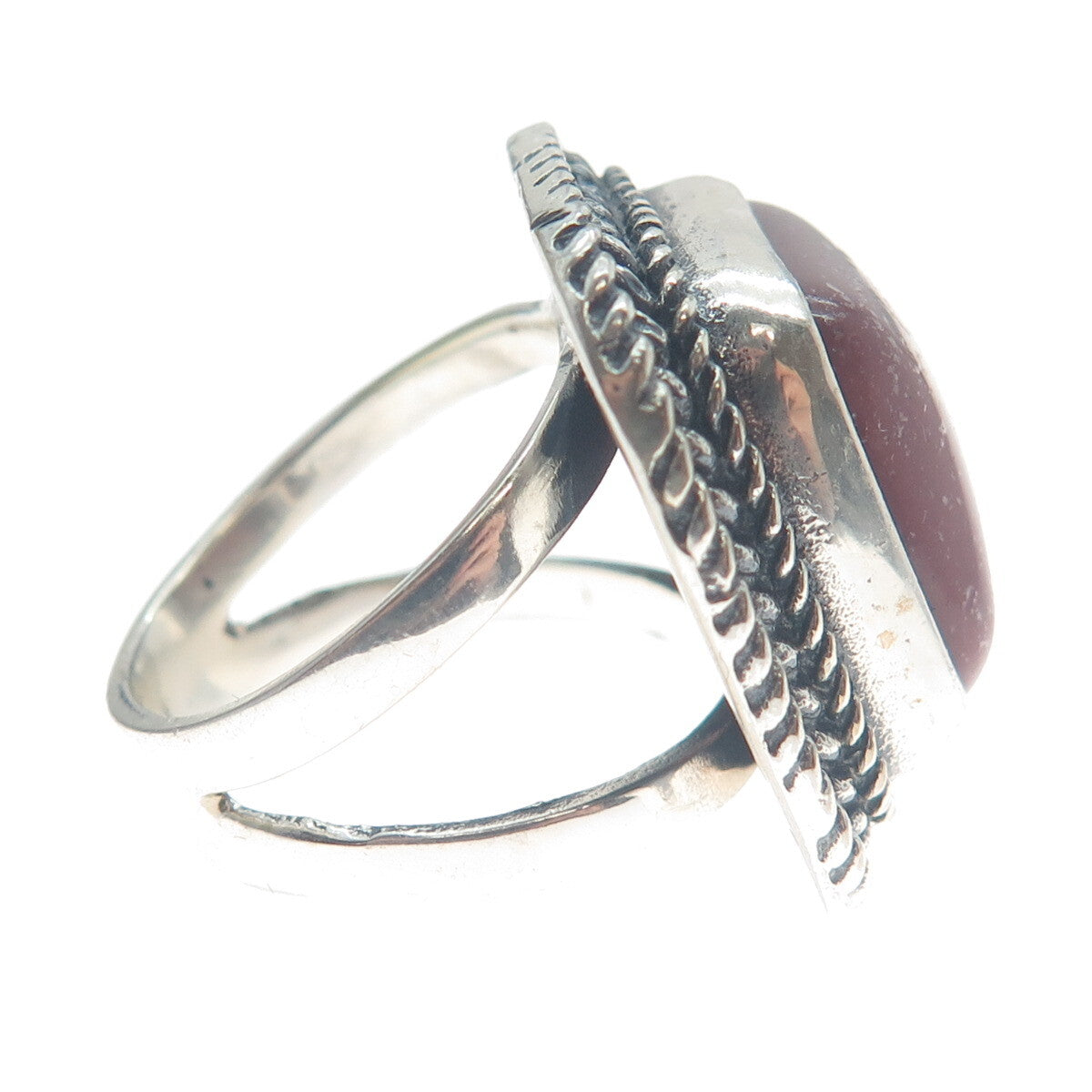 925 Sterling Silver Vintage Real Cushion-Cut Purple Jasper Roped Ring Size 8.25