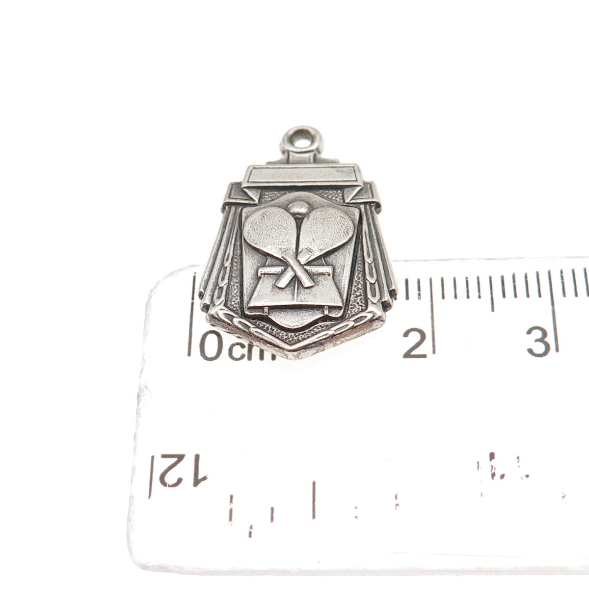 925 Sterling Silver Antique Art Deco Table Tennis Medal Charm Pendant