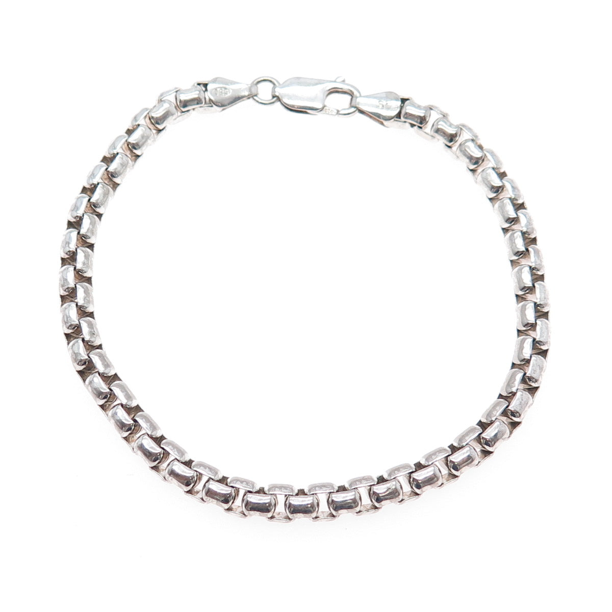 925 Sterling Silver Vintage Italy Round Box Link Bracelet 7.5"