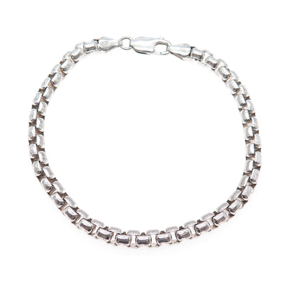 925 Sterling Silver Vintage Italy Round Box Link Bracelet 7.5"