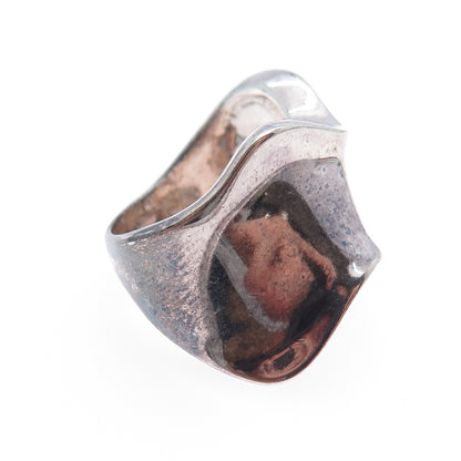 925 Sterling Silver Vintage Italy Modernist Wavy Oxidized Ring Size 7