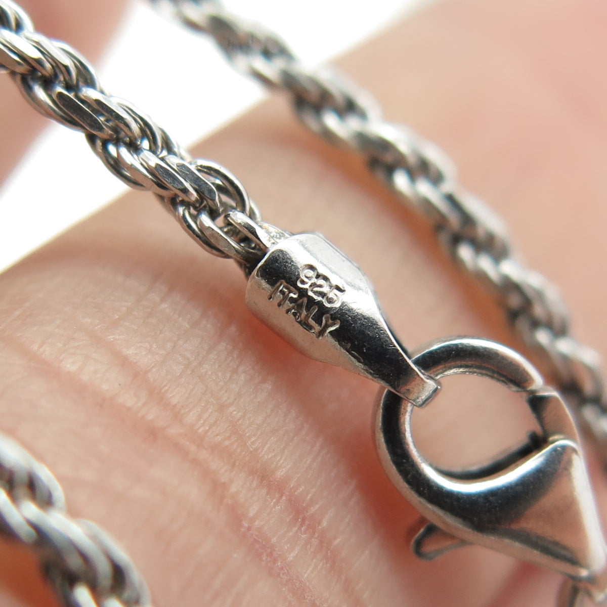 925 Sterling Silver Italy Twisted Rope Chain Necklace 14"