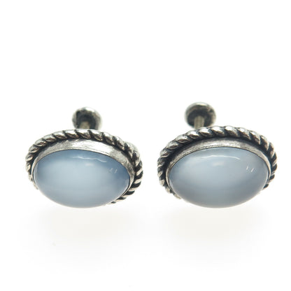 DANECRAFT 925 Sterling Silver Antique Art Deco Opalite Roped Screw Back Earrings