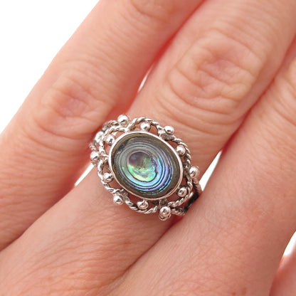 Charles Winston 925 Sterling Silver Vintage Real Abalone Shell Ring Size 5.25