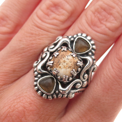 Carolyn Pollack 925 Sterling Silver Vintage Real Jasper & Agate Ring Size 8.25