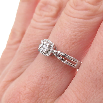 Sun 925 Sterling Silver Real Round-Cut Diamond Engagement Ring Size 7