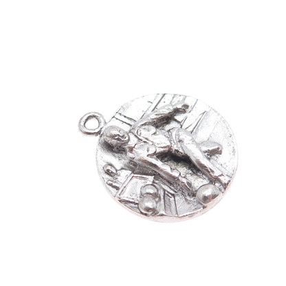 CHARM CRAFT 925 Sterling Silver Vintage Bowling Player Oxidized Pendant