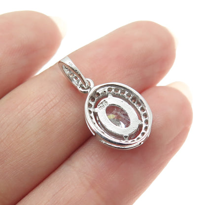 925 Sterling Silver Round & Oval-Cut C Z Minimalist Pendant