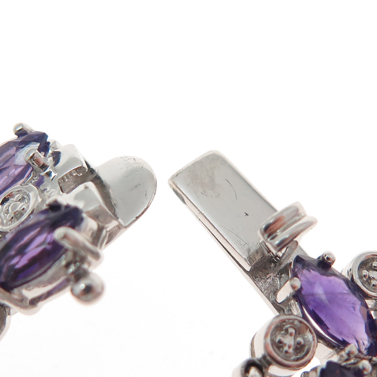 FADI 925 Sterling Real Round-Cut Diamond & Marquise-Cut Amethyst Bracelet 7.25"