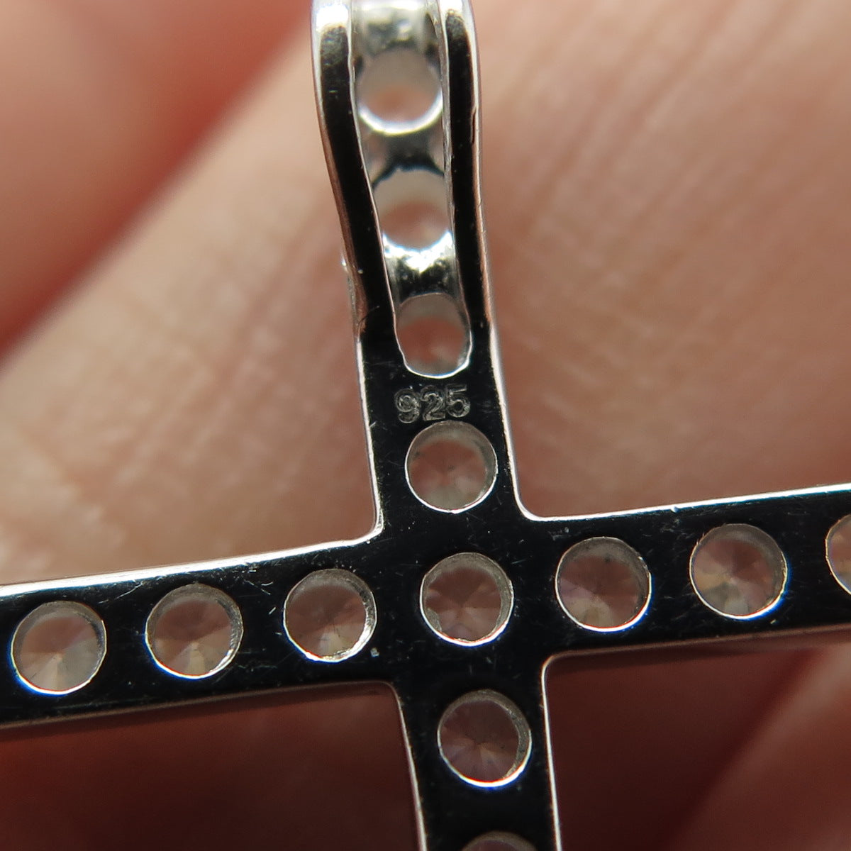 925 Sterling Silver Round-Cut C Z Cross Pendant