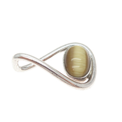 925 Sterling Silver Vintage Real Tiger Eye Teardrop Charm Pendant
