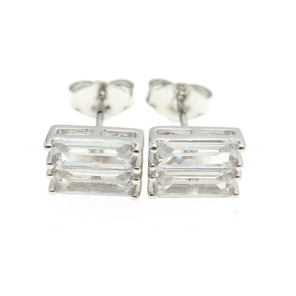 925 Sterling Silver Baguette-Cut C Z Stud Earrings