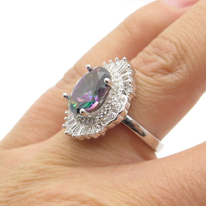 925 Sterling Silver Real Mystic Quartz & Multi-C Z Ring Size 5.75