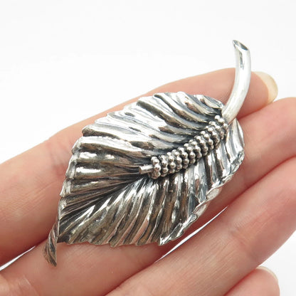 925 Sterling Silver Antique Jewelart Ribbed Leaf Pin Brooch