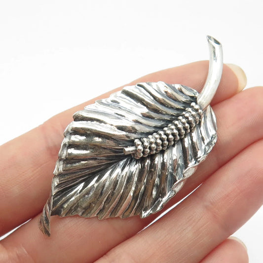 925 Sterling Silver Antique Jewelart Ribbed Leaf Pin Brooch