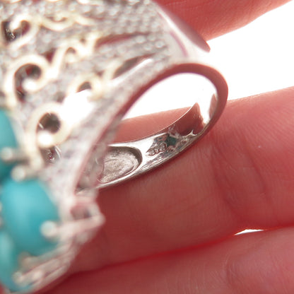 Chuck Clemency 925 Sterling 2-Tone Real Turquoise Topaz & Apatite Ring Size 8.25