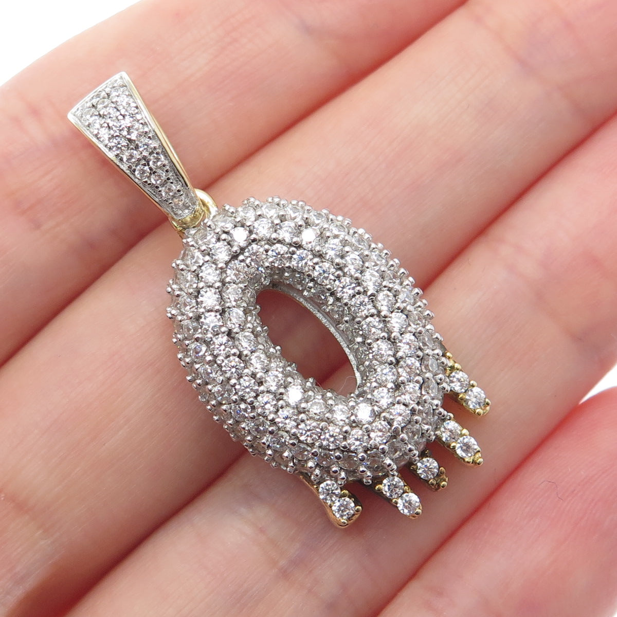 925 Sterling Silver Gold Plated Round-Cut Shaped C Z Letter O Sparkle Pendant