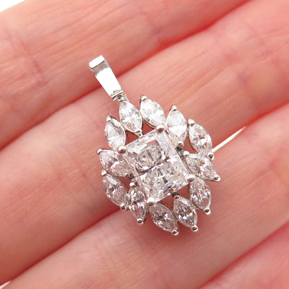 925 Sterling Silver Radiant & Marquise-Cut C Z Charm Pendant