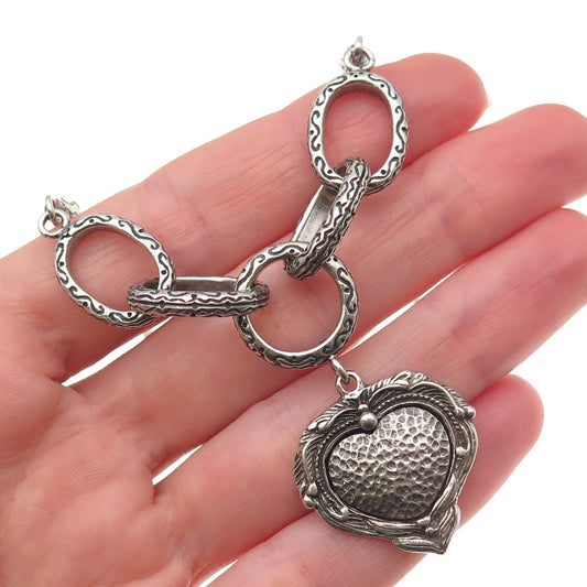 925 Sterling Silver Vintage Israel Heart Flat Popcorn Chain Necklace 18"