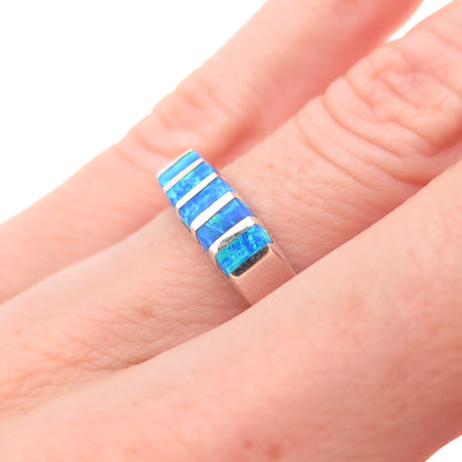 925 Sterling Silver Vintage Real Opal Modernist Ring Size 6