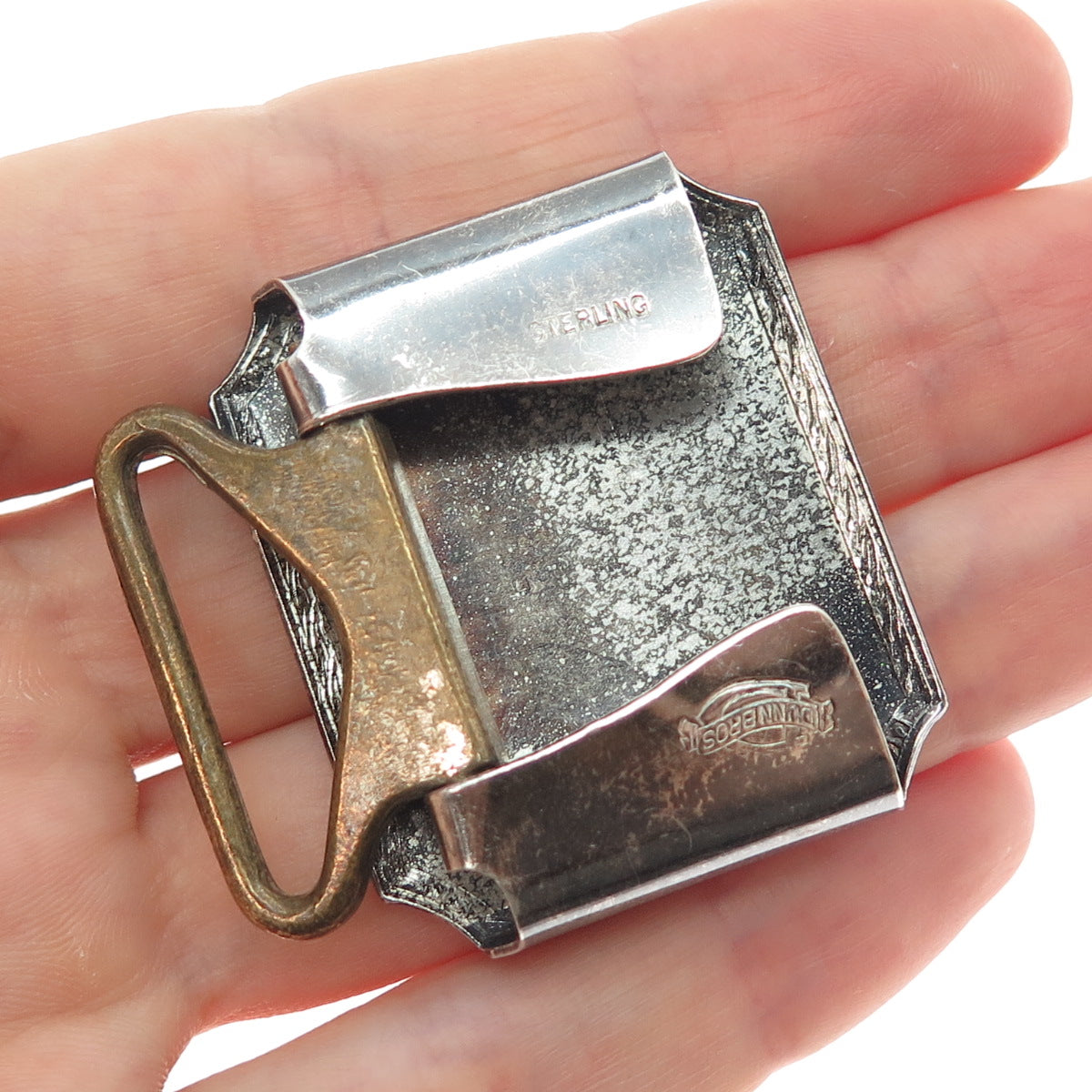 DUNN BROS 925 Sterling Silver Antique Art Deco Letter M Monogram Belt Buckle