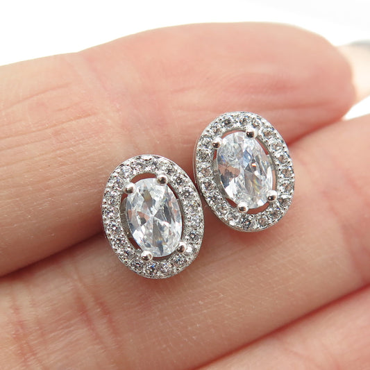 925 Sterling Silver Oval & Round-Cut Shaped C Z Stud Earrings