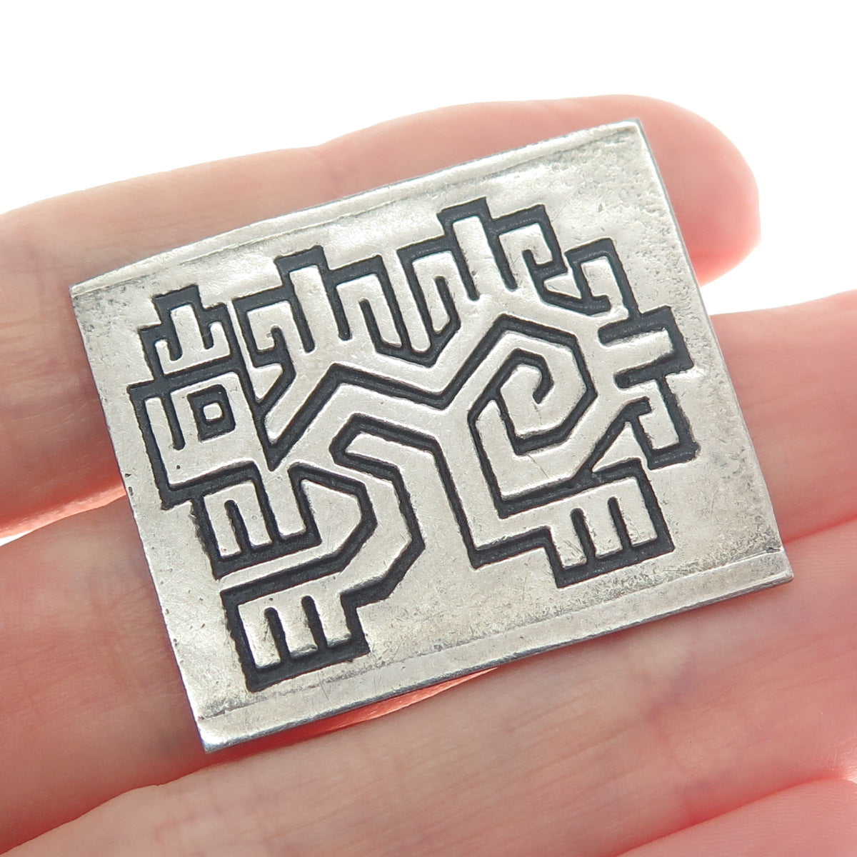 Old Pawn 925 Sterling Silver Vintage Southwestern Maze Oxidized Pin Brooch