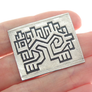 Old Pawn 925 Sterling Silver Vintage Southwestern Maze Oxidized Pin Brooch