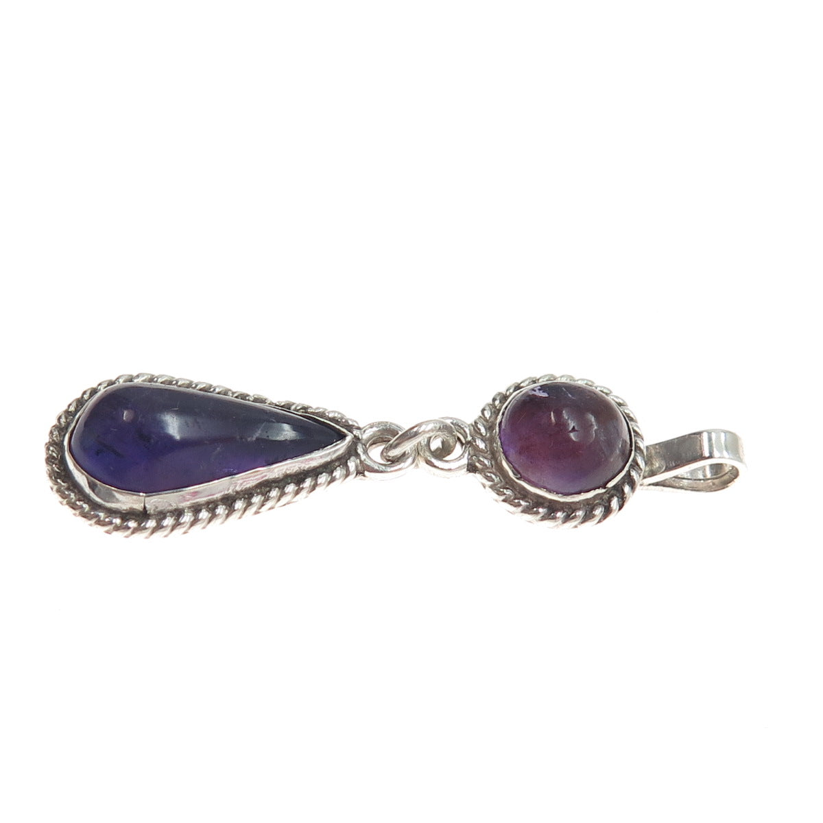 960 Silver Vintage RD Mexico Real Amethyst Teardrop Charm Pendant